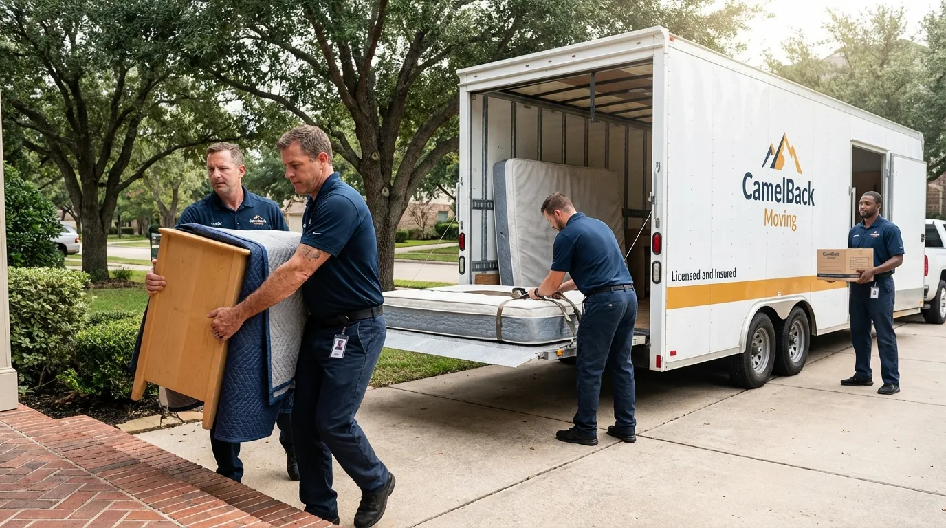 Crew loading residential truck for cross-state move from Soda Springs, ID