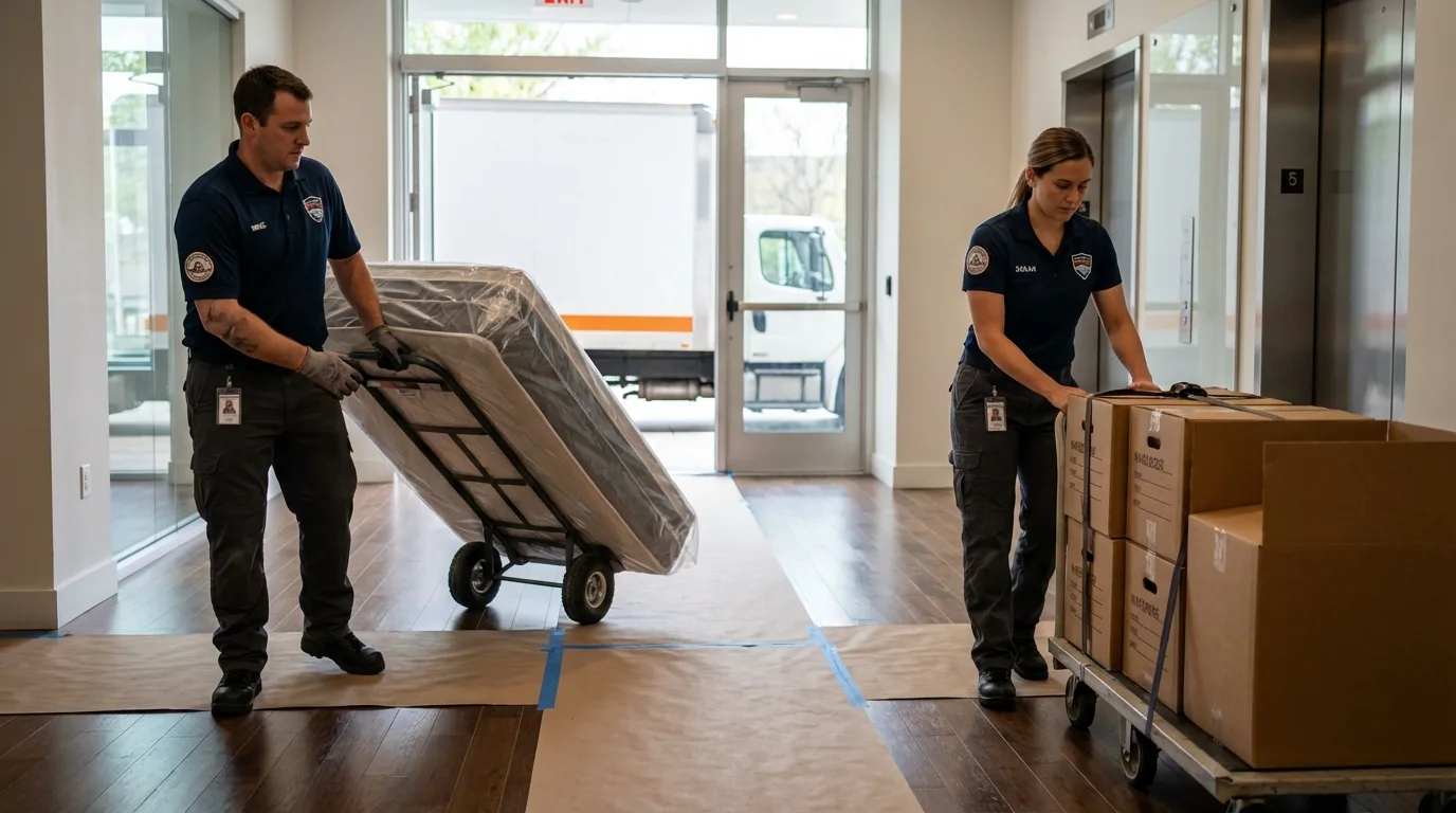 Professional apartment movers loading elevator in Soda Springs, ID